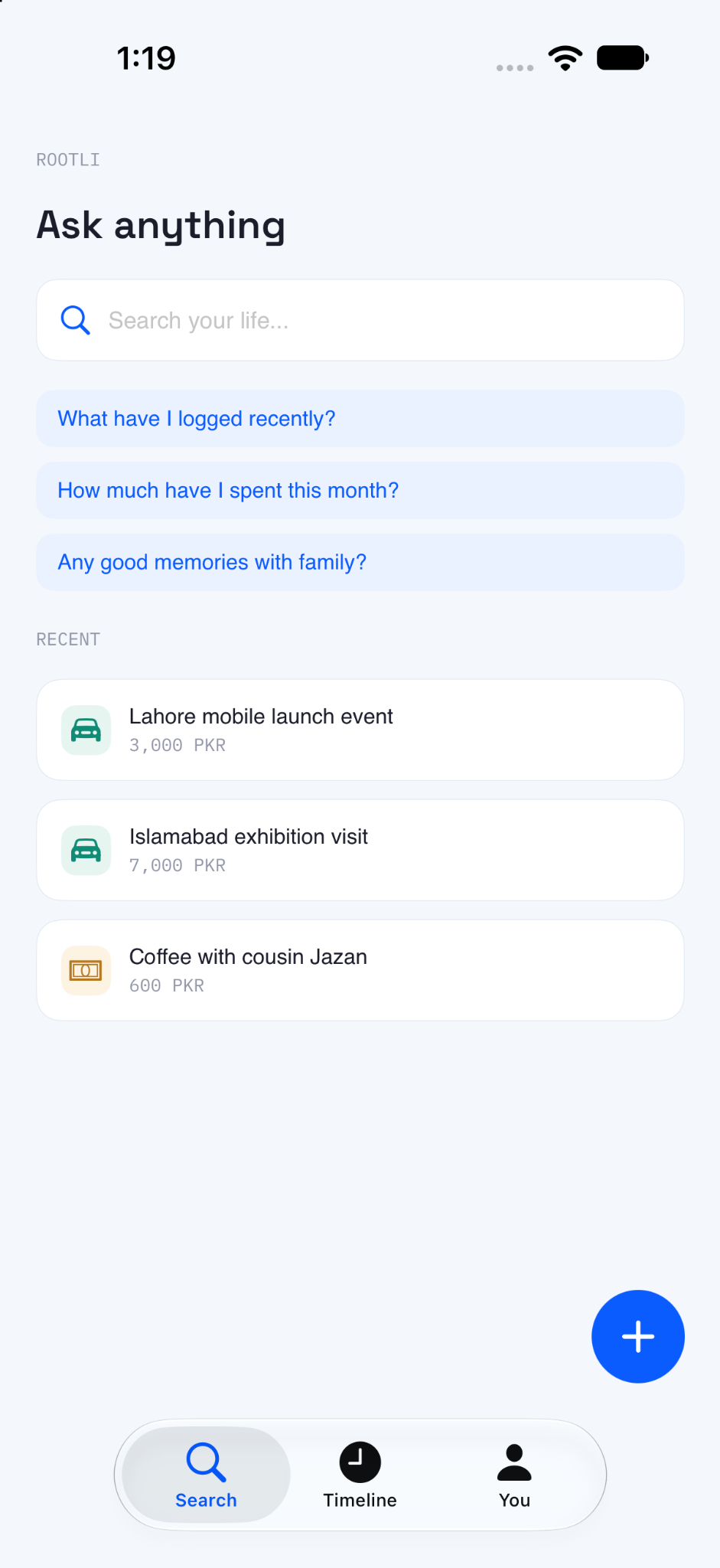 Rootli app home screen